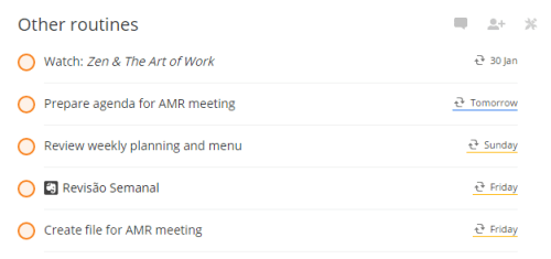 Projeto com rotinas variadas no Todoist